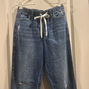 NWT Aerie American Eagle Easy Denim Drawstring Elastic Waist PullOn Jeans XS